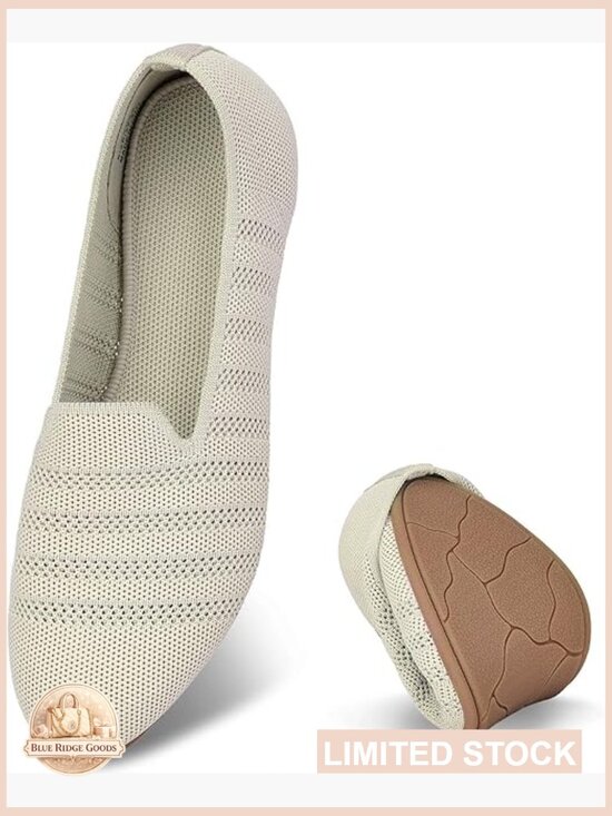 Shoes - Women's Knit Flats with Arch Support, Slip-On Ballerina Shoes, Foldable &